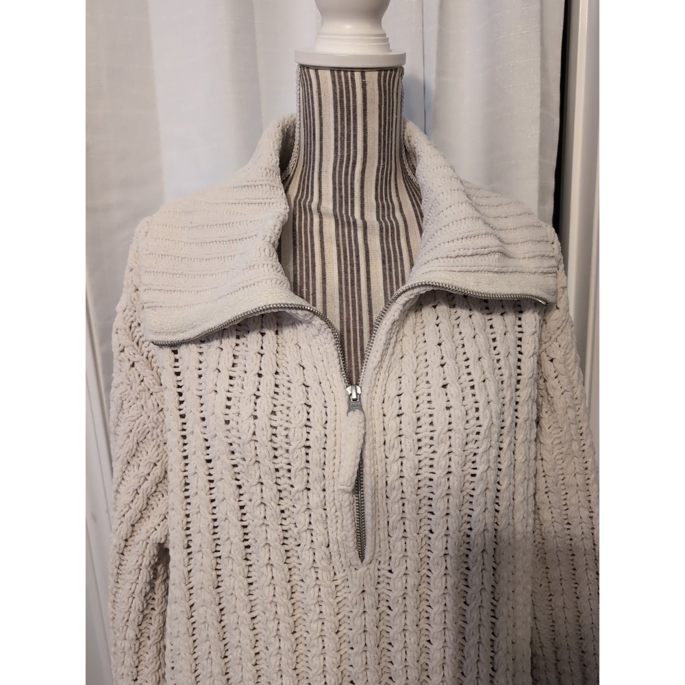 AERIE Cable Knit Cream 1/4 Zip Oversized Chunky Knit Sweater Lightweight Sz XL‎ - Picture 2 of 15